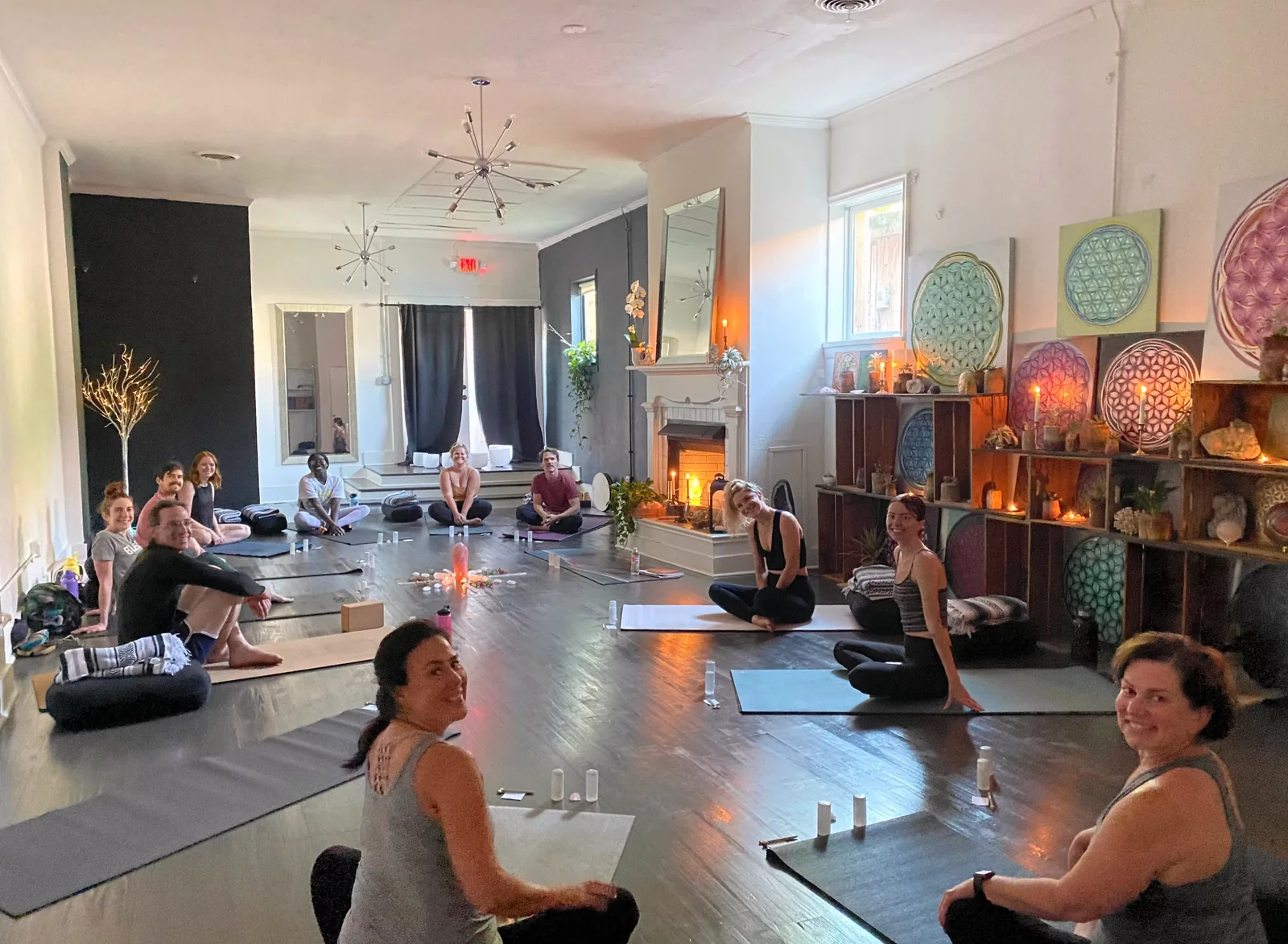 A welcoming circle of students in the Village Yoga Old Hickory studio